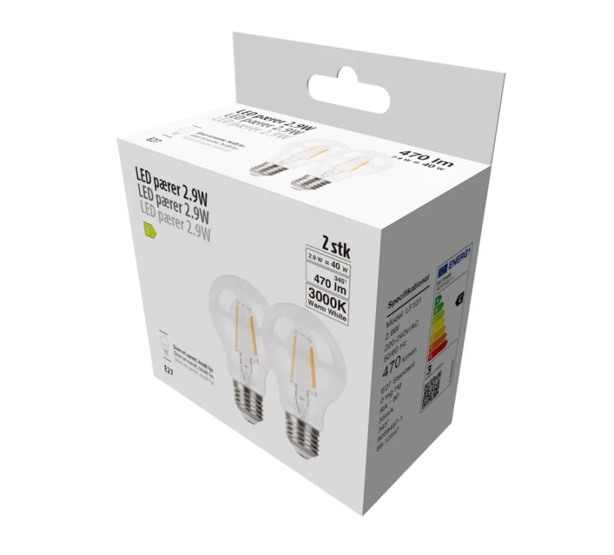 LED-pære standard 2,9 W E27 2-pk.