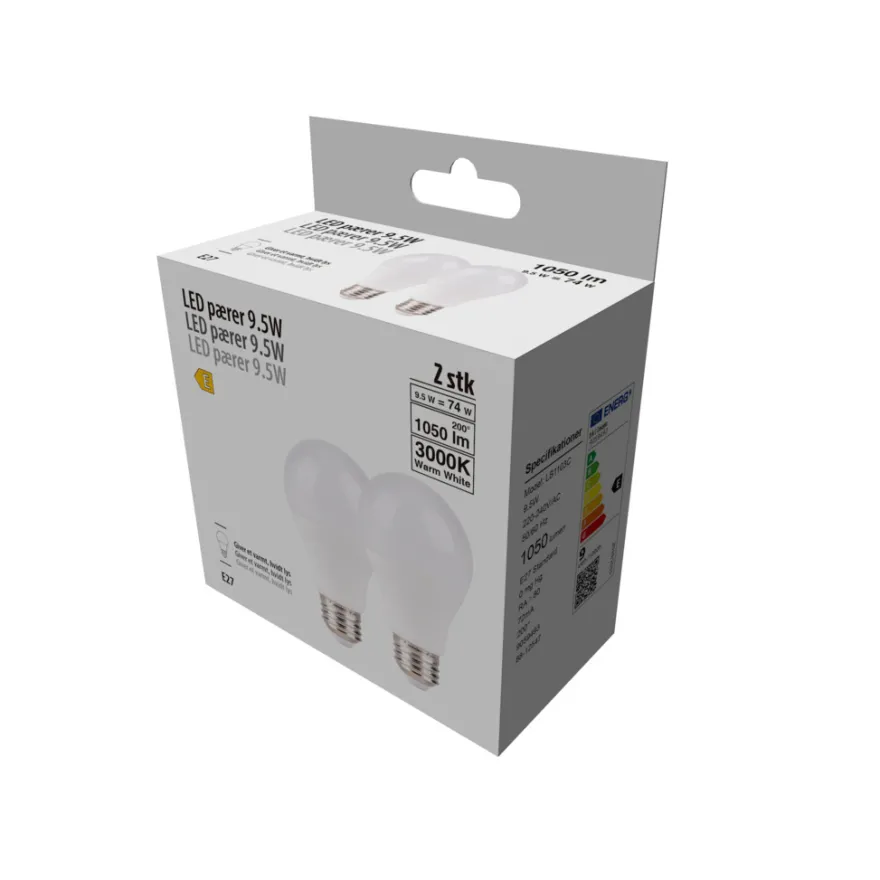 LED-pære standard 9,5 W E27 2-pk.