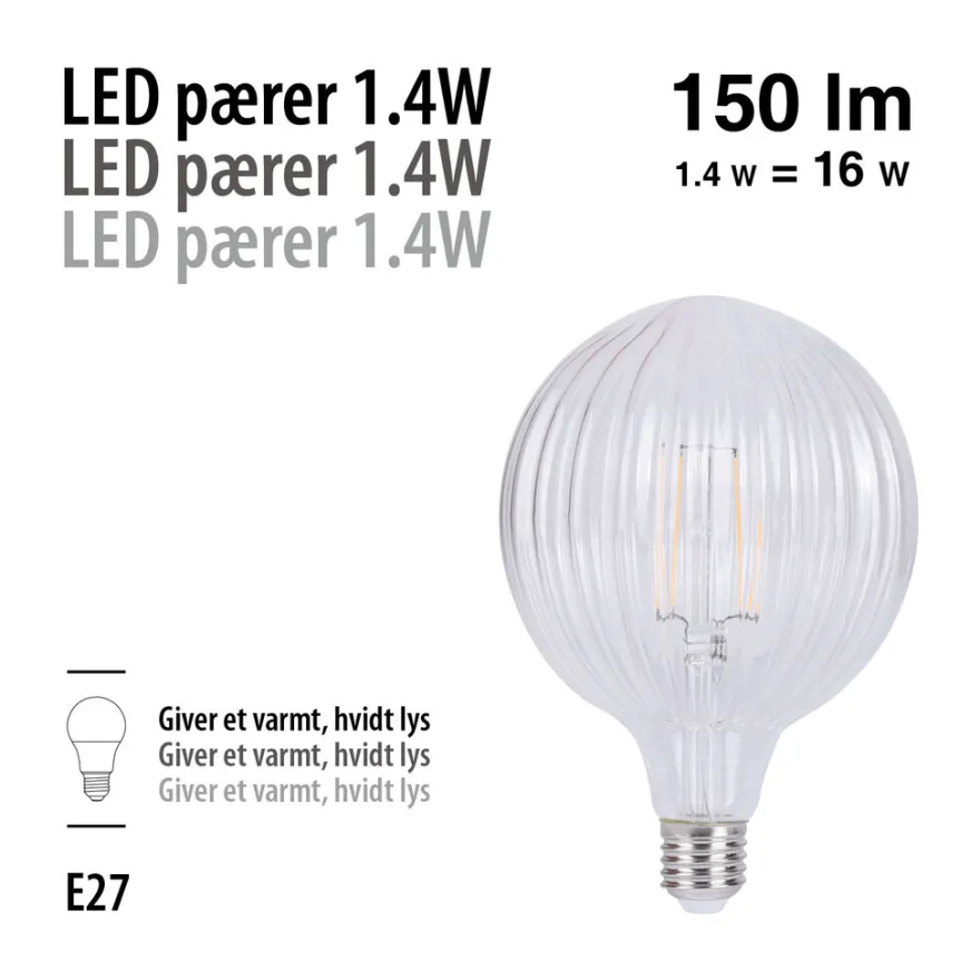 LED-pære Stripes klar 1,4 W E27