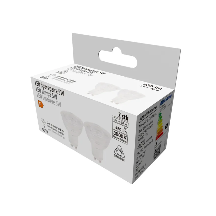 LED-spotpære 5 W GU10 dæmpbar 2-pk.