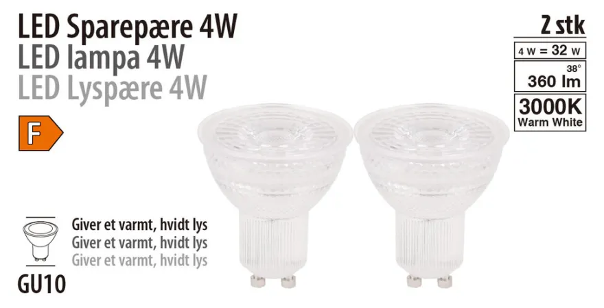 LED-spotpære 4 W GU10 2-pk.