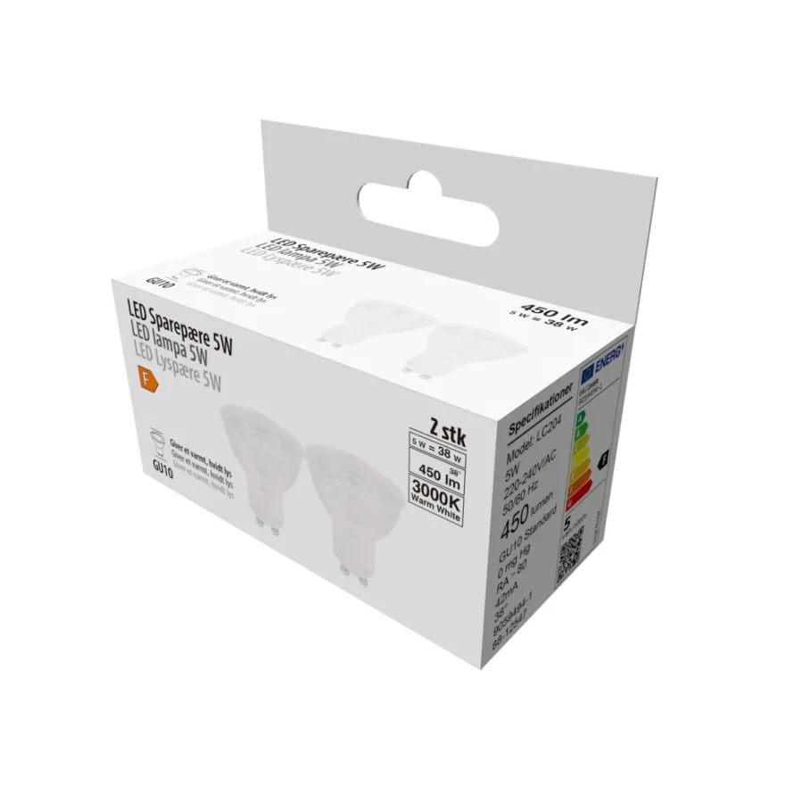 LED-spotpære 5 W GU10 2-pk.