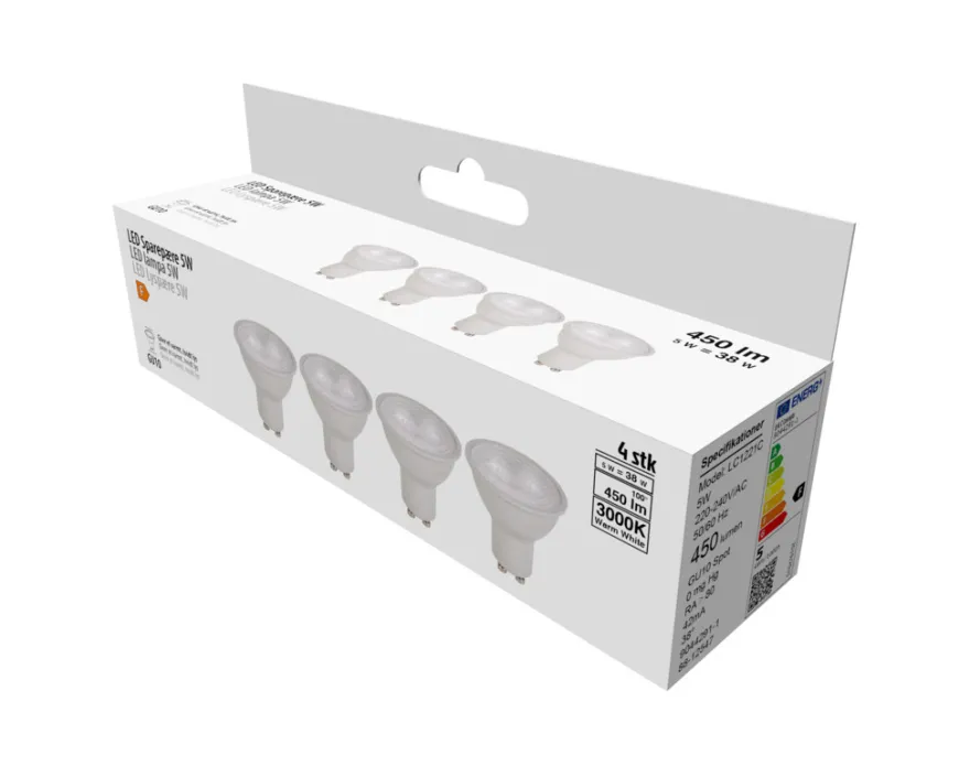LED-spotpære GU10 5 W LED SMD 4-pk.