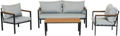 Loungesæt Tokyo 4 dele sort/grå/teak - Sunlife®