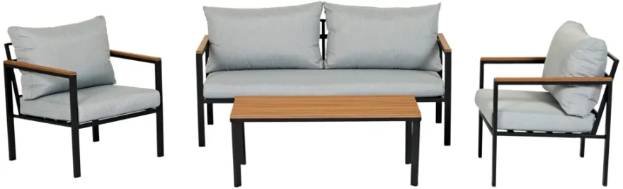 Loungesæt Tokyo 4 dele sort/grå/teak - Sunlife®