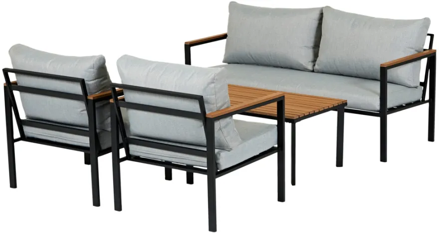 Loungesæt Tokyo 4 dele sort/grå/teak - Sunlife®