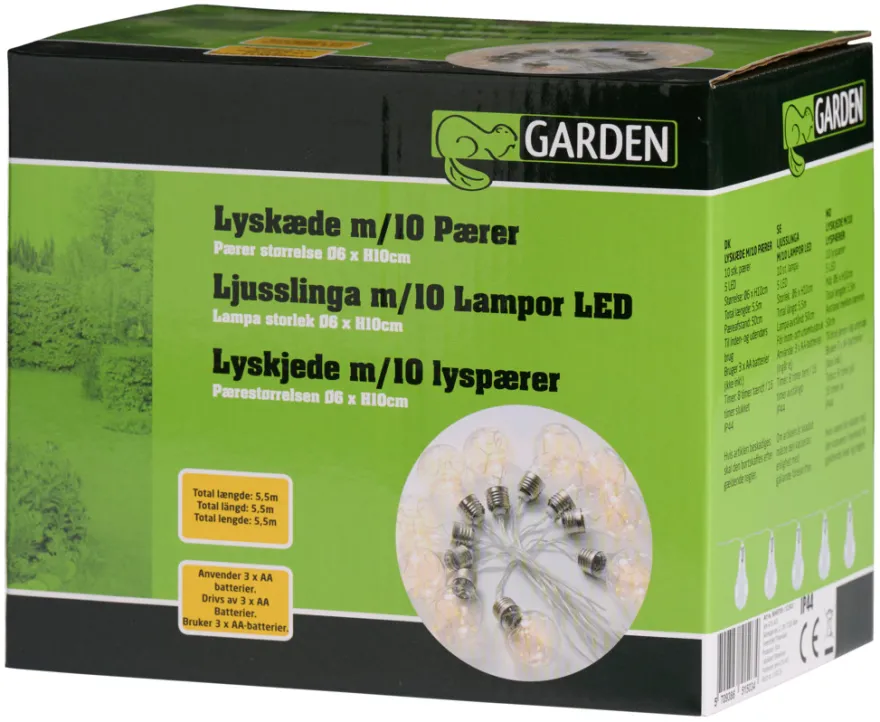 Lyskæde med 10 pærer 5,5 meter - Garden®
