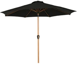 Markedsparasol Stockholm Ø300 cm sort/teak m/krank - Sunlife®