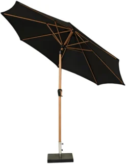 Markedsparasol Stockholm Ø300 cm sort/teak m/krank - Sunlife®