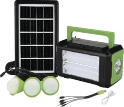 Nødradio med solceller, 3 lygter og powerbank 1800 mAh