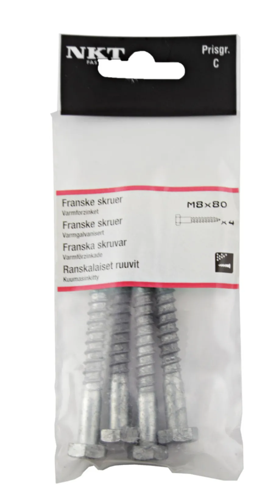 NKT Fasteners fransk skrue 8 x 80 mm - 4 stk.