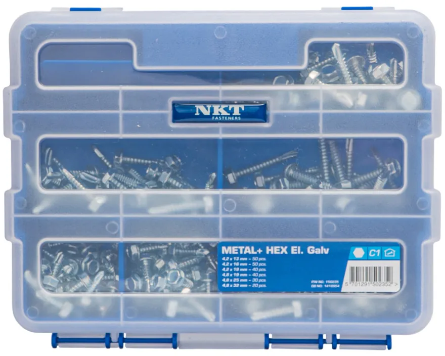 NKT Fasteners pladeskruer i kasse - 230 stk.