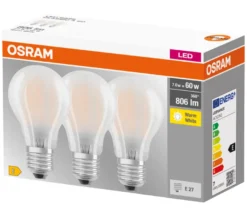 Osram LED Base mat standardpære E27 7 W 3-pk.