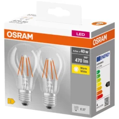 Osram LED Base standardpære E27 4 W 2-pk.