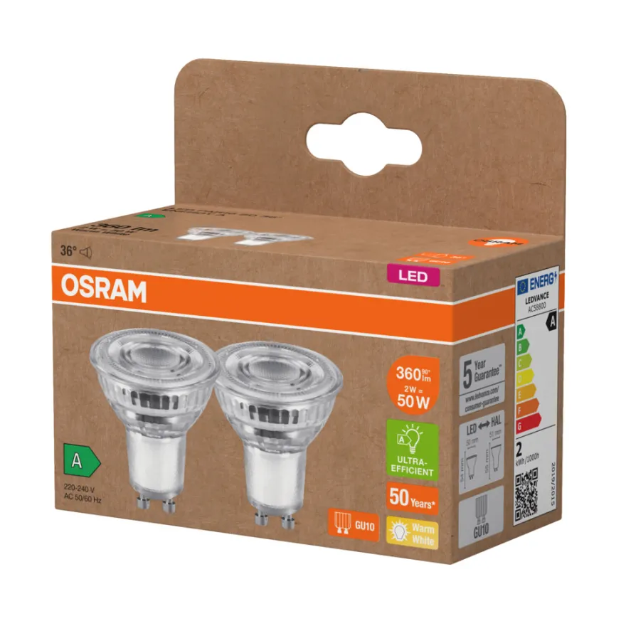 Osram LED PAR16 spotpære GU10 2 W 2-pk.