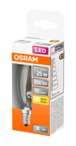 Osram LED Star Classic klar kertepære E14 2,5 W