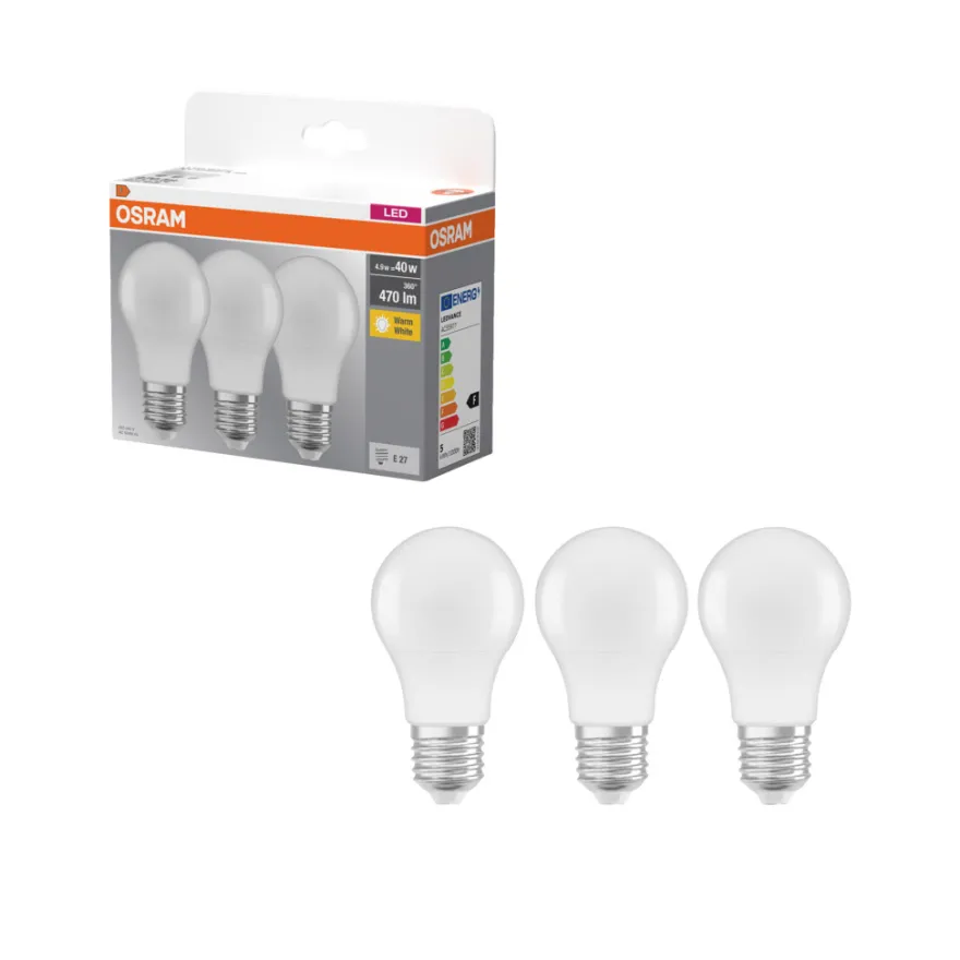 Osram LED-pære STD mat E27 4,9 W 3-pk.