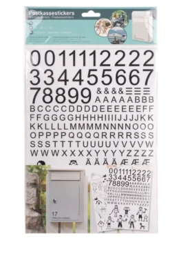 Postkassestickers med tal, bogstaver og figurer sort
