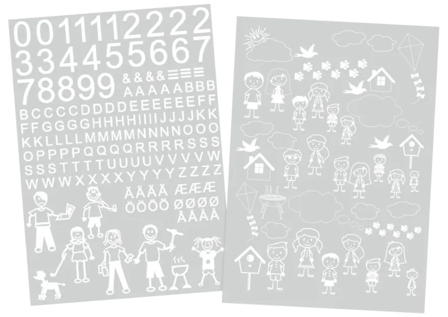 Postkassestickers med tal, bogstaver og figurer hvid