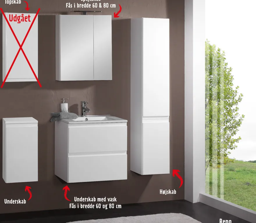 Reno underskab m/vask 60 cm hvid