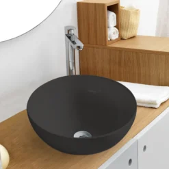 Rund porcelænsvask fritstående/topmonteret sort Ø40 cm