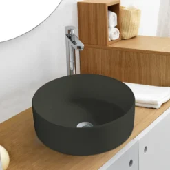 Rund porcelænsvask fritstående/topmonteret sort Ø36 cm