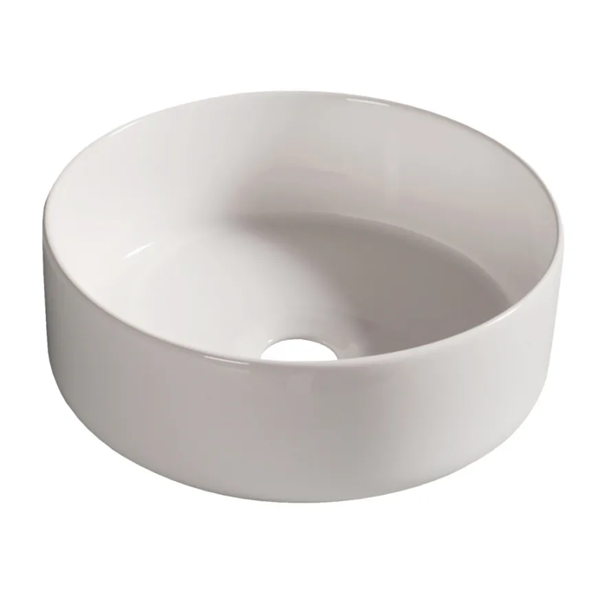 Rund porcelænsvask fritstående/topmonteret hvid Ø36 cm
