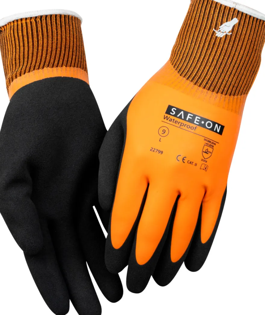 Safe-On vandtætte arbejdshandsker sort/orange str. 8