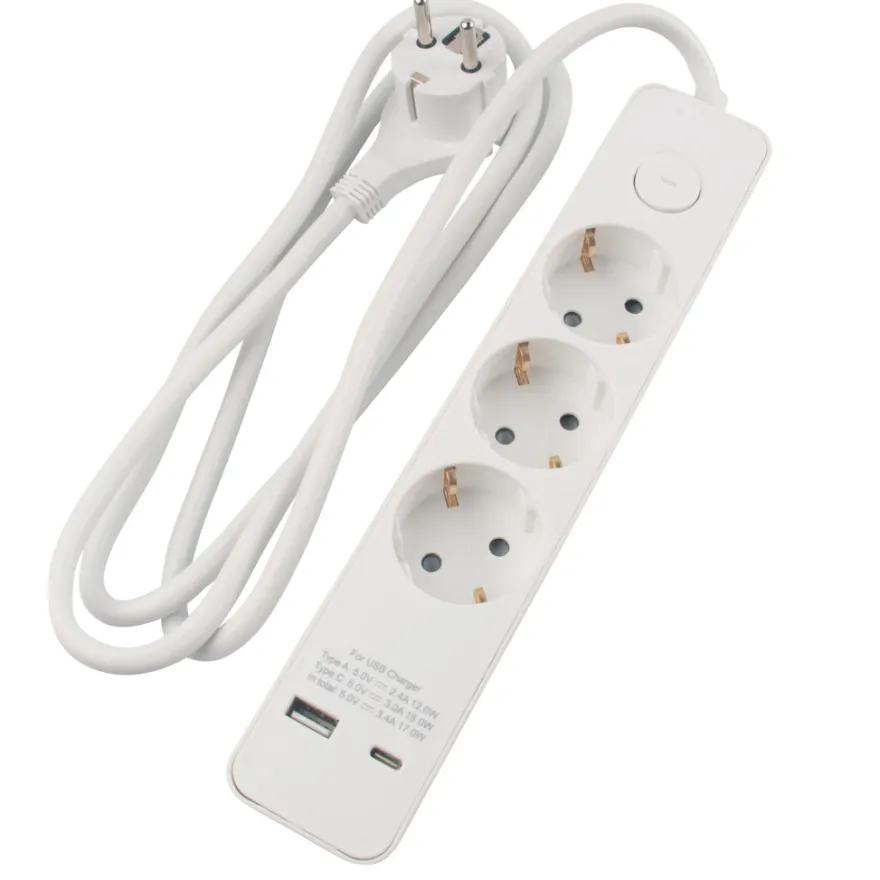 3-Stikdåse med USB-opladning hvid - Elworks