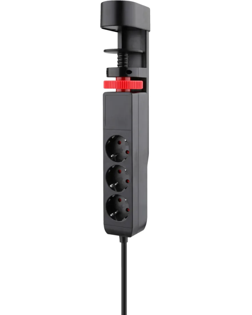 3-stikdåse m/klemme, schuko, USB og afbryder sort 1,4 meter - Elworks
