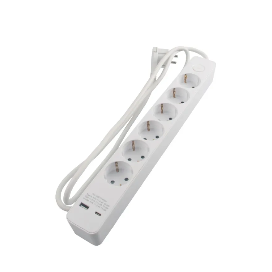 6-stikdåse schuko m/USB og afbryder hvid 1,5 meter - Elworks