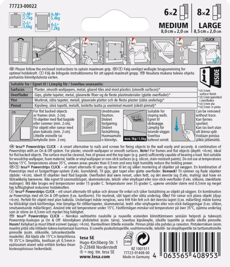 tesa® Powerstrips Click Multi Medium/Large 14 par