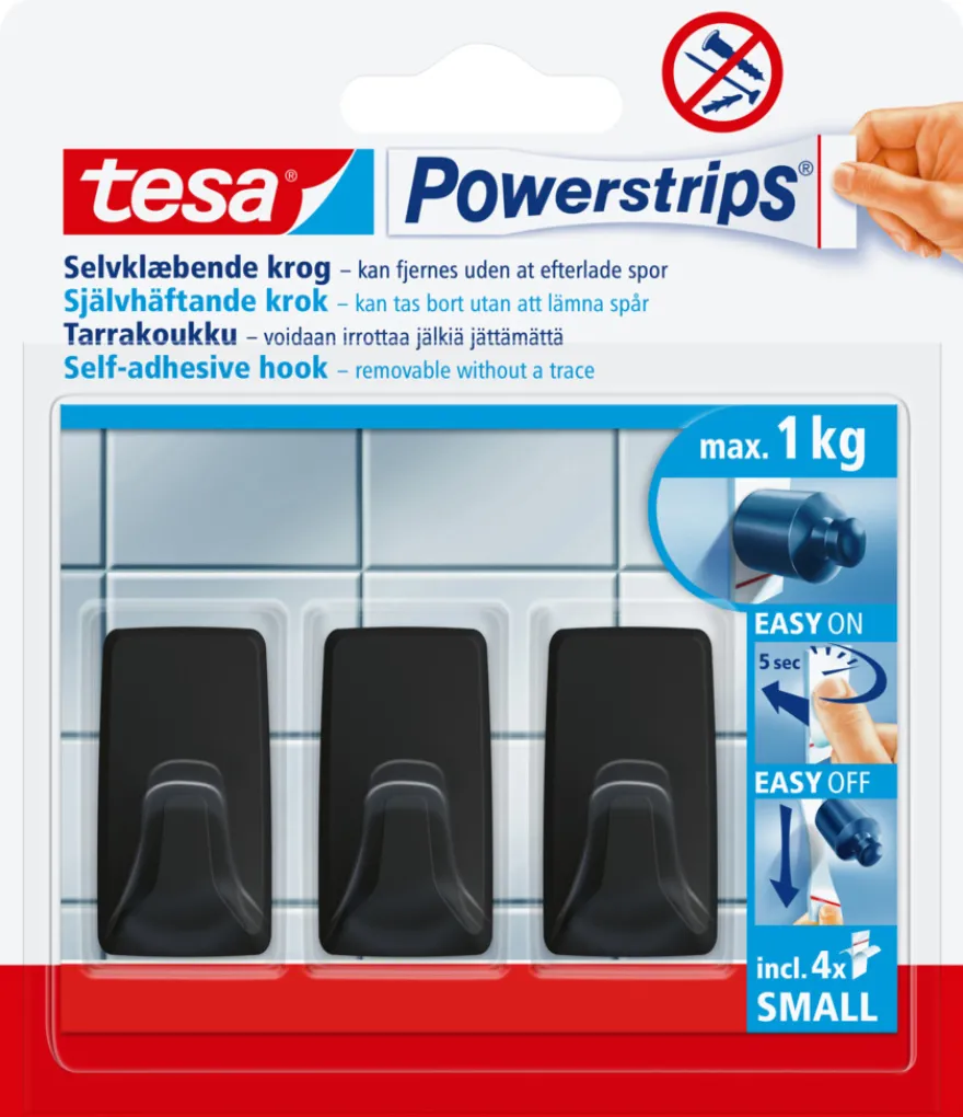 tesa® Powerstrips Kroge Small sort 1 kg - 3 stk.