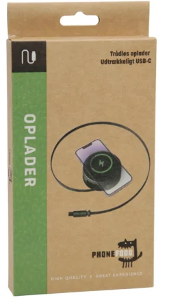 Trådløs oplader m/USB-C-udtrækskabel