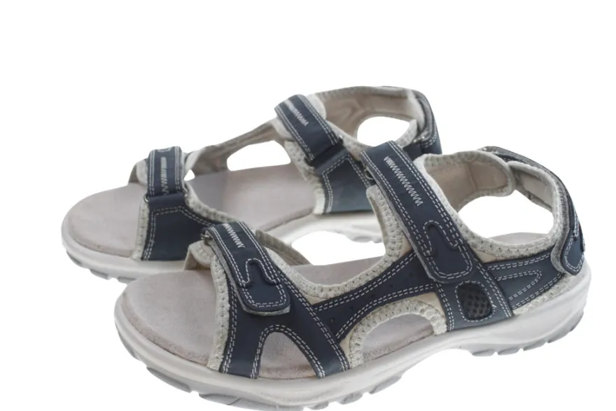 Trekkingsandaler dame denimfarvet læder str. 38