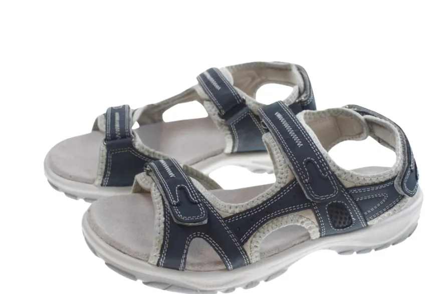 Trekkingsandaler dame denimfarvet læder str. 39