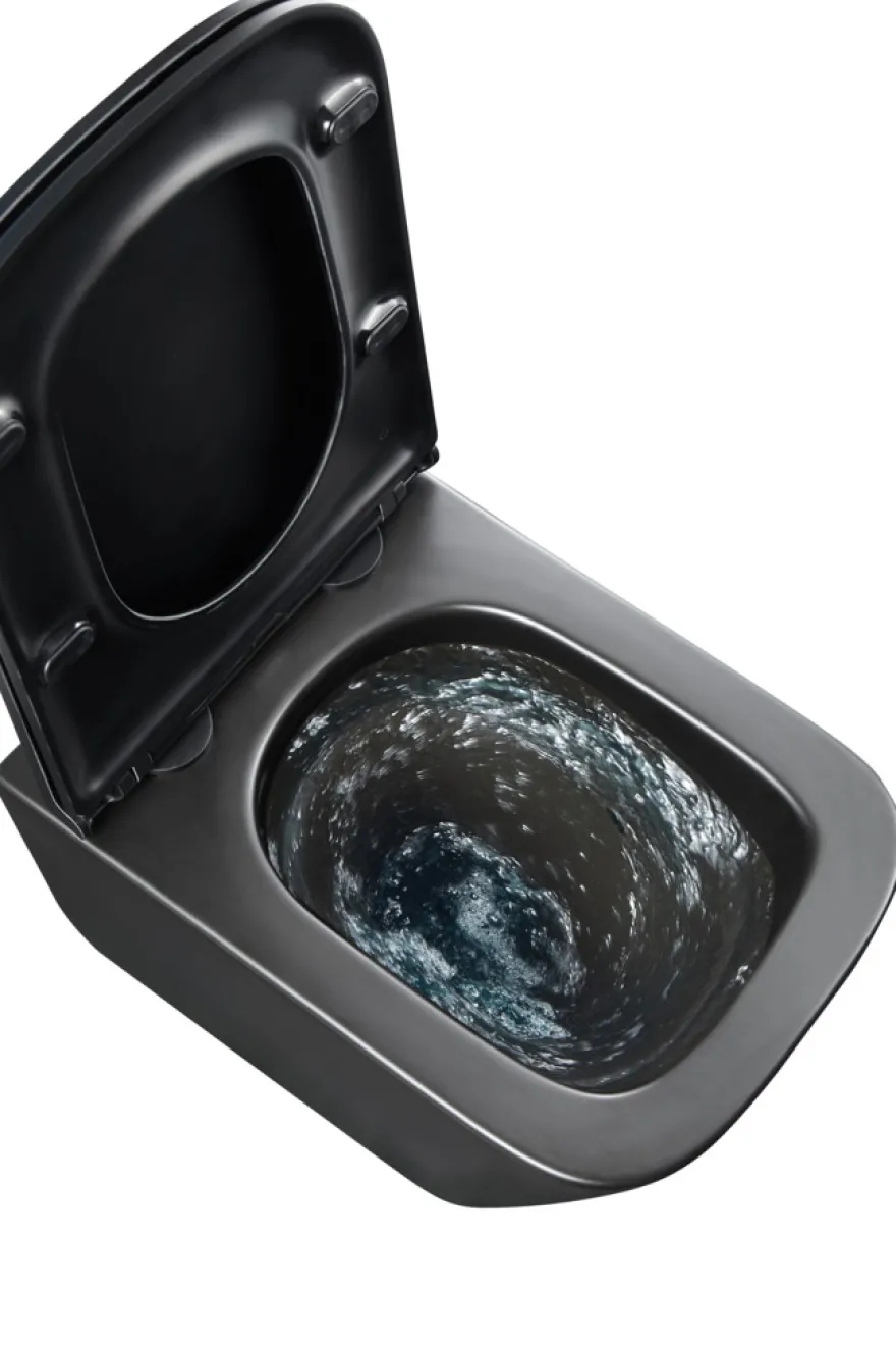 Væghængt toilet kantet m/Vortex skyl - sort