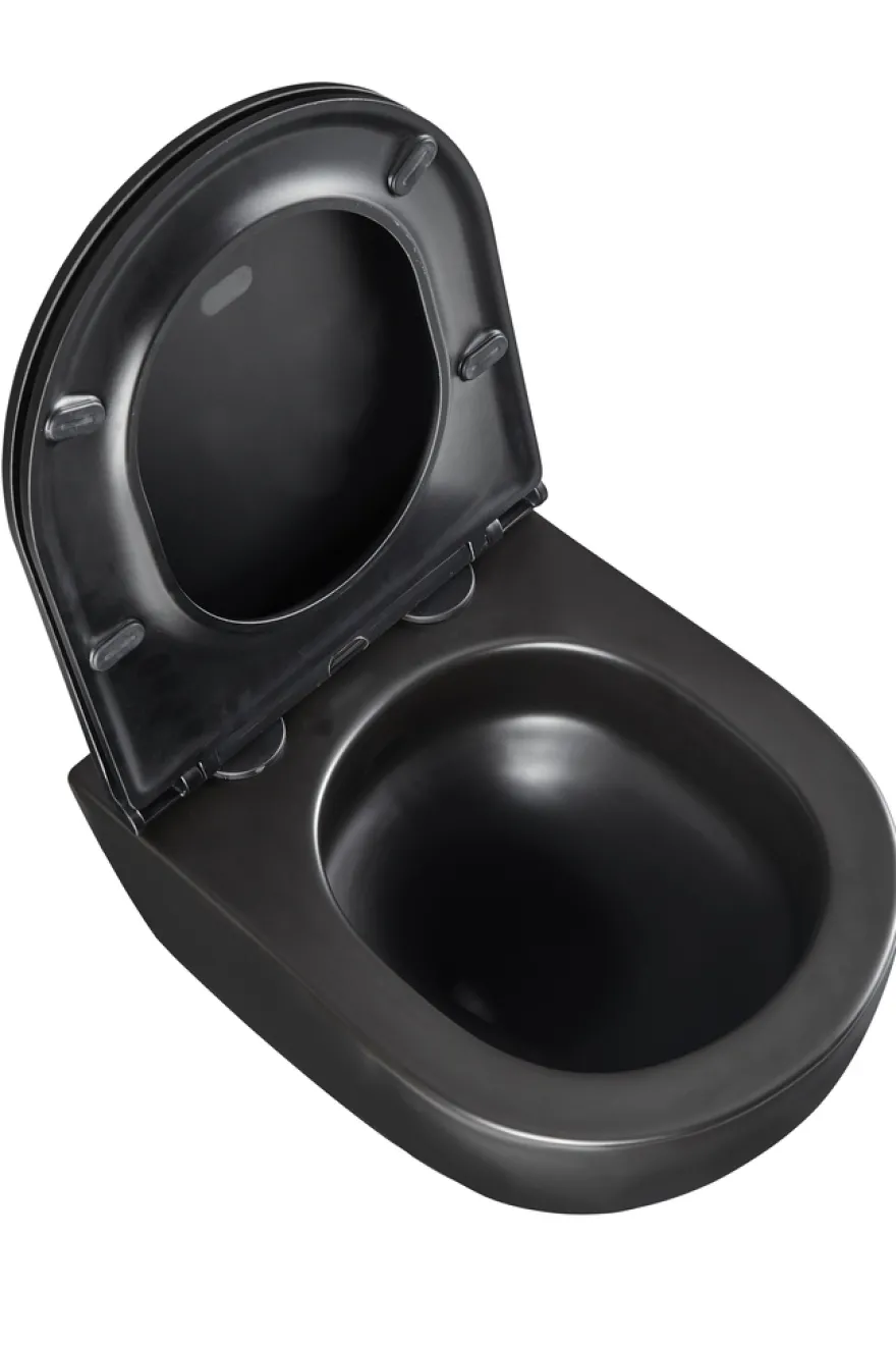 Væghængt toilet rund m/Vortex skyl - sort