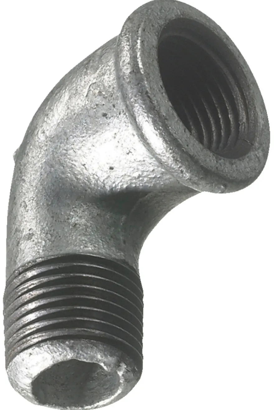 Vinkel galvaniseret 1/2" - muffe/nippel 90 gr.